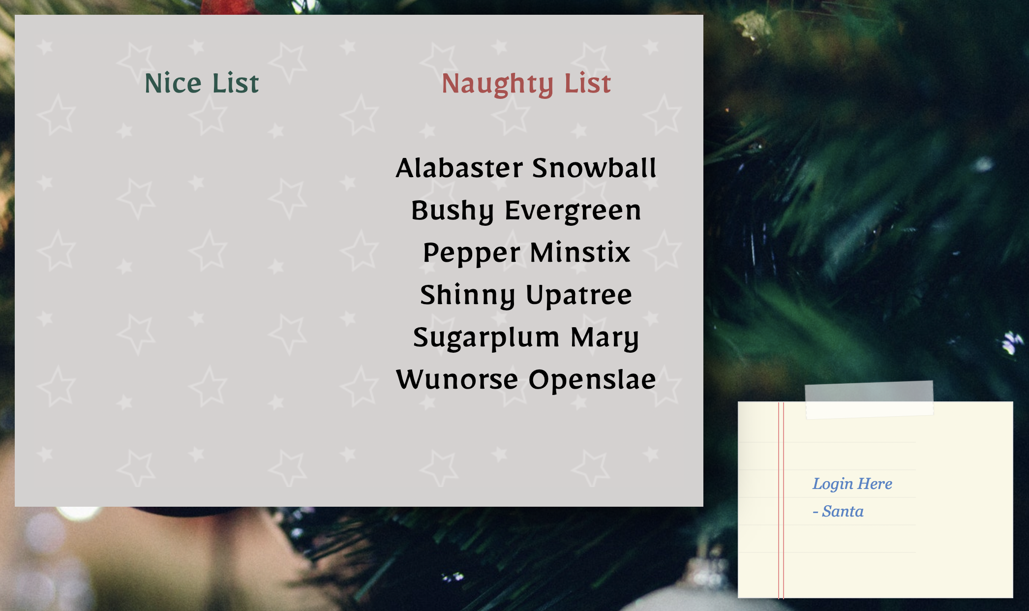 Santa's naughty and nice list